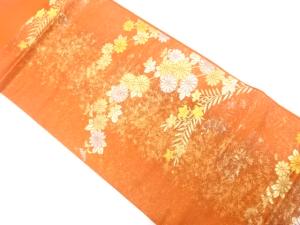 蒔絵金彩錦　菊に秋草模様織り出し　名古屋帯